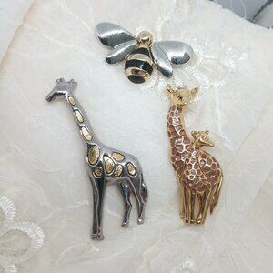 Lot of 3 Brooches ~ 2 Giraffe Pins & 1 Bumble Bee ~ Liz Claiborne and Medici